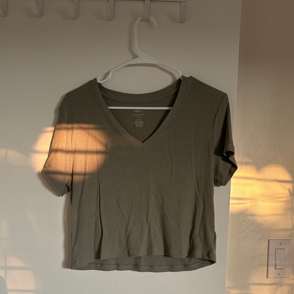 American Eagle Green Cropper V Neck